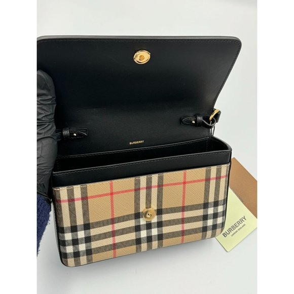 Burberry Hampshire Canvas Compact Leather Check Pattern Shoulder/Crossbody Bag A - Picture 9 of 16